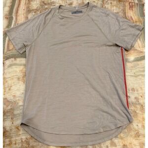 Icebreaker Cool-Lite Mens Merino T-Shirt Beige Short Sleeve Side Red Stripe M